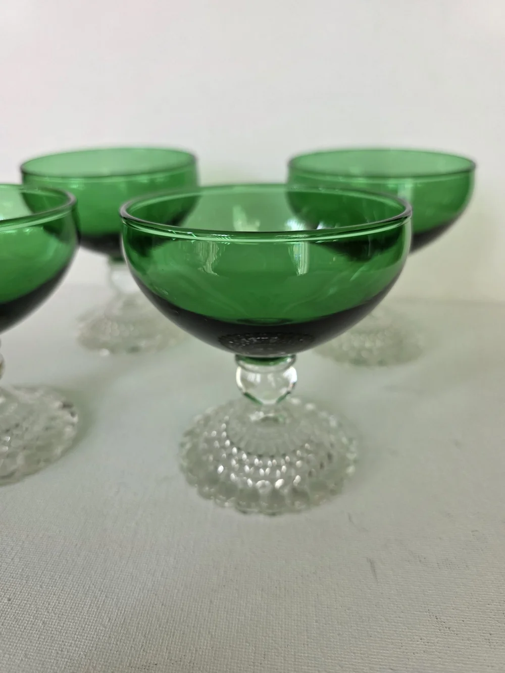 Vintage Anchor Green Glass Coupe Dessert Bowls - Set of 4